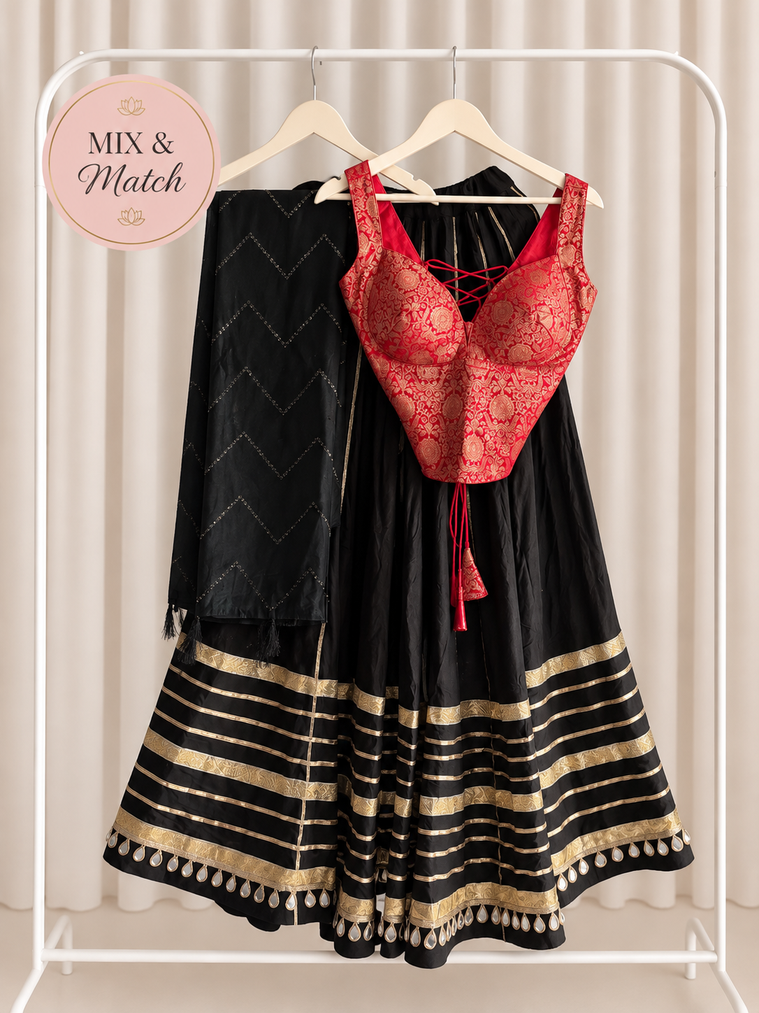 Black & Red Mirror Work Lehenga