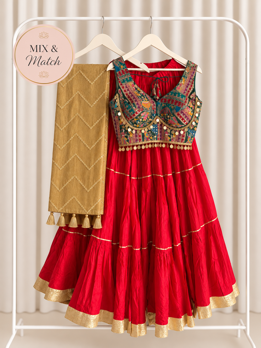 Red, Green & Gold Lehenga