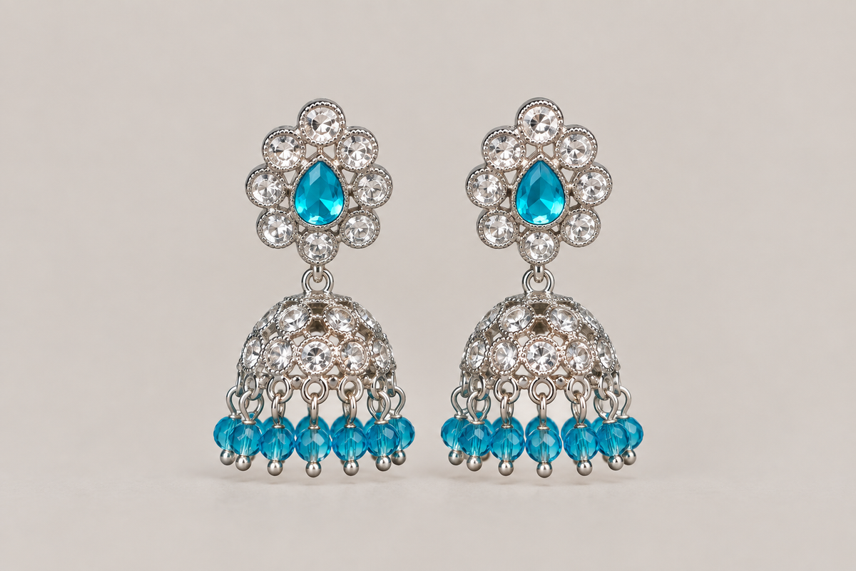 Aqua & Silver Jhumka