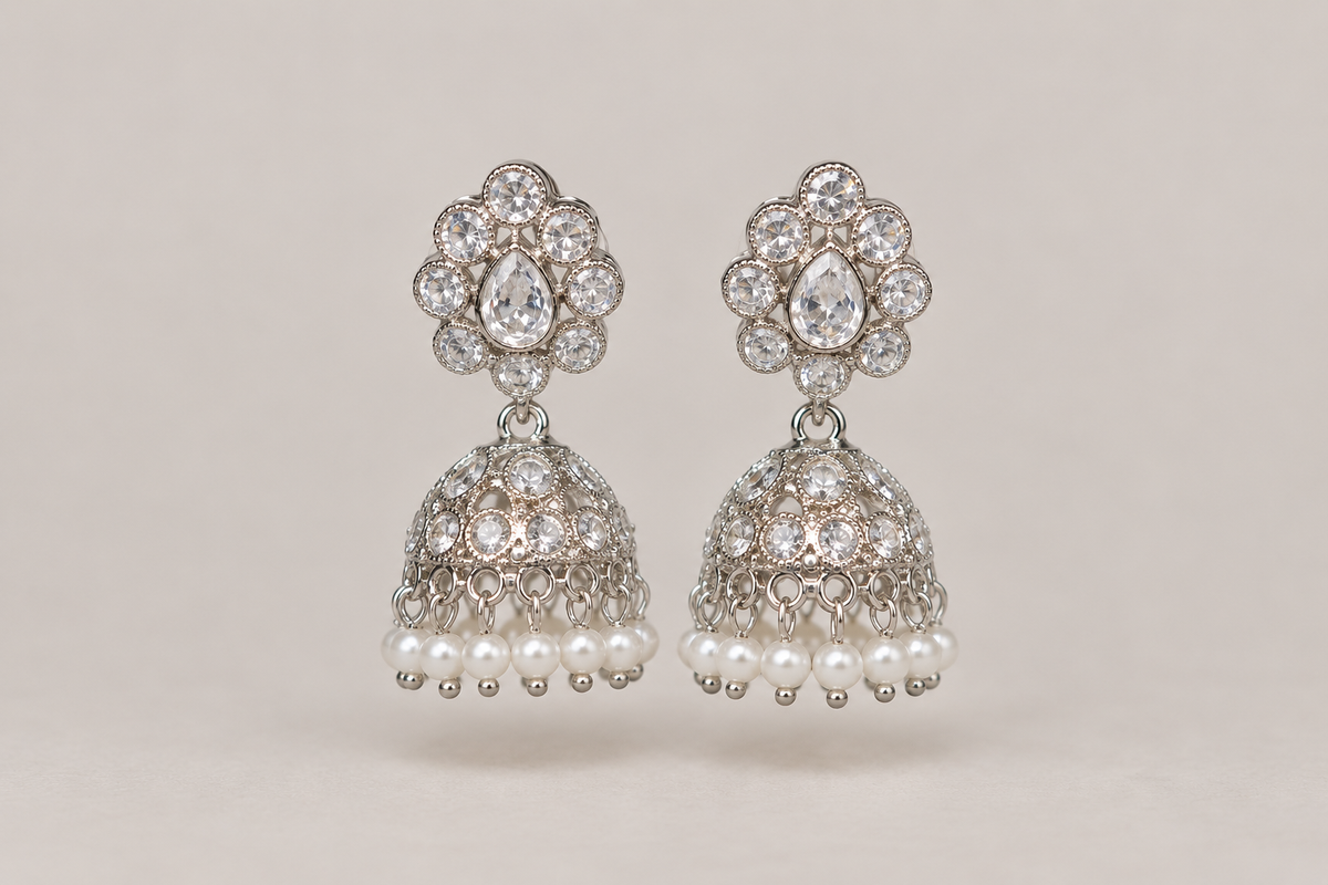 Pearl & Silver Jhumka