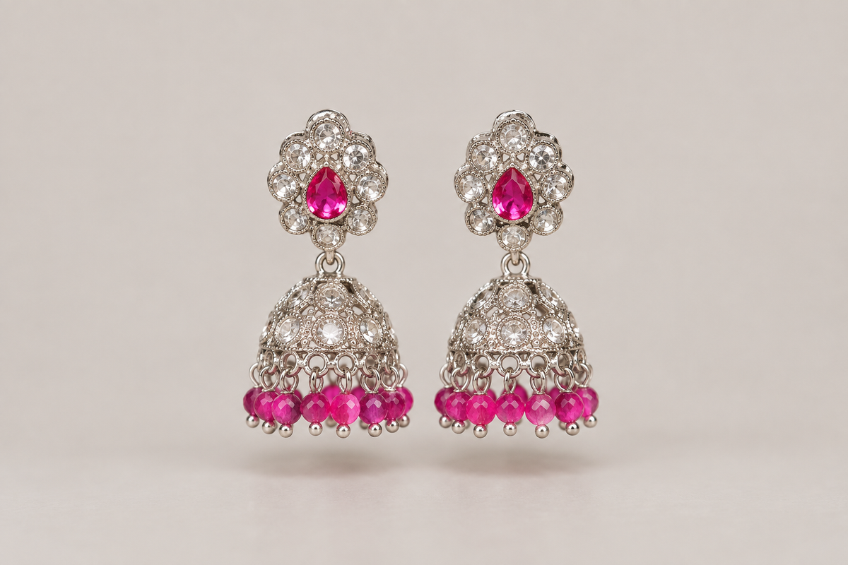 Pink & Silver Jhumka
