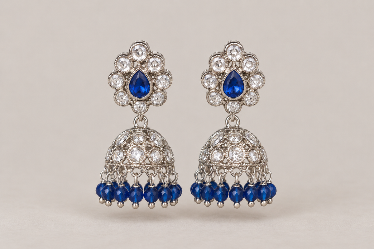 Royal Blue & silver Jhumka