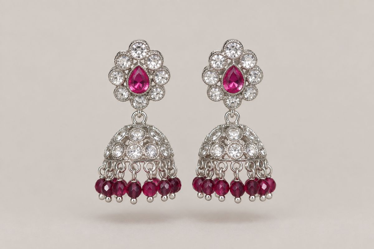 Ruby & Silver Jhumka