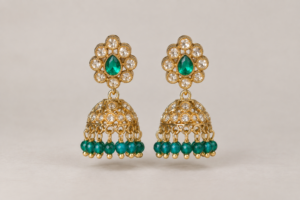 Emerald & Gold Jhumka