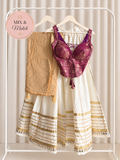 Cream & Purple Mirror Work Lehenga